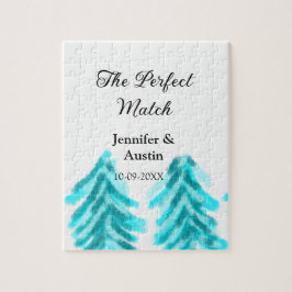 Perfekten matchar vinterblått gräs träd bröllop pussel