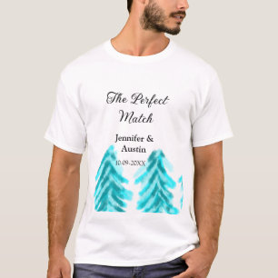 Perfekten matchar vinterblått gräs träd bröllop t shirt