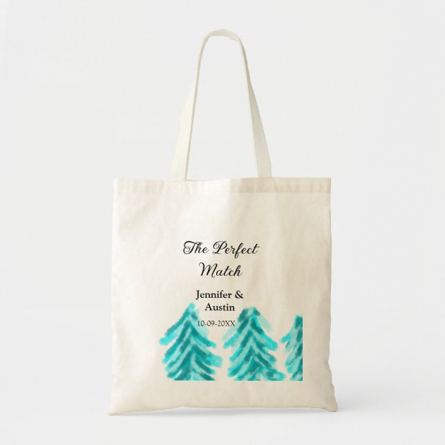 Perfekten matchar vinterblått gräs träd bröllop tygkasse (Framsidan)
