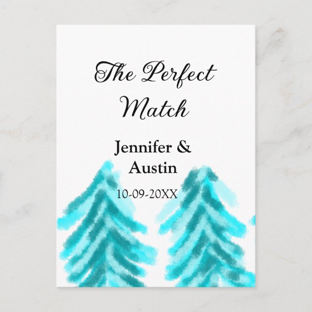 Perfekten matchar vinterblått gräs träd bröllop vykort (Framsida)