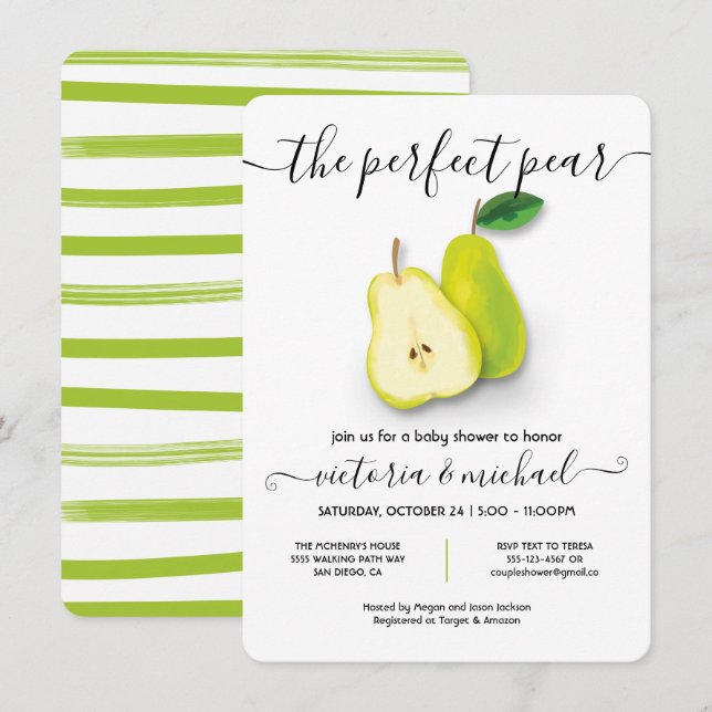 Perfekten Pear Baby Shower Inbjudningar (Fram/baksida)