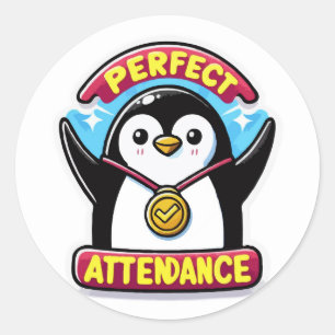 Perfektens närvaro Penguin - Back to school Champ Runt Klistermärke