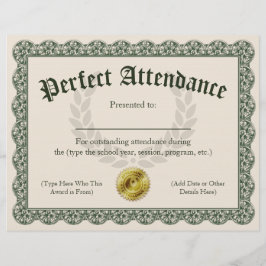 Perfektens närvarocertifikat Anpassade 8.5x11