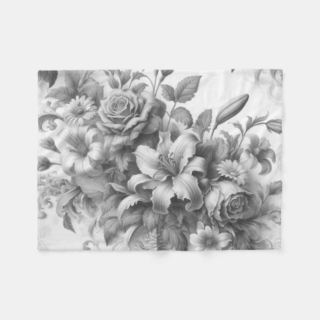 Perfektion för svartvit Blommigt Fleecefilt (Framsidan (Horisontell))