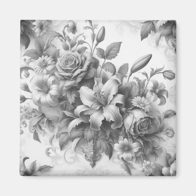 Perfektion för svartvit Blommigt Magnet (Framsidan)