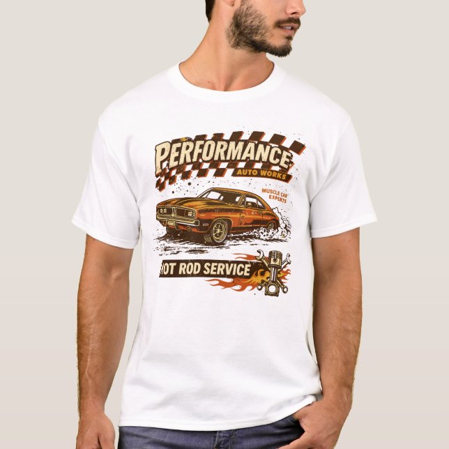 Performance Auto Works Muscle Car Art T Shirt (Framsida)
