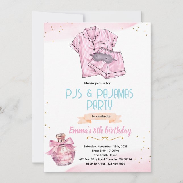 Perfume and Pajamas party Invitation Inbjudningar (Framsida)
