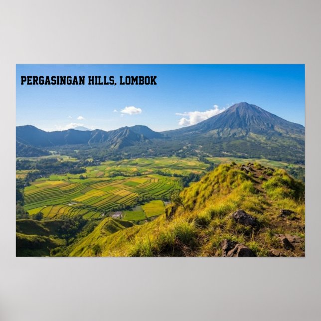 Pergasingan Hill Sunrise Rinjani View Wall Art Poster (Framsidan)