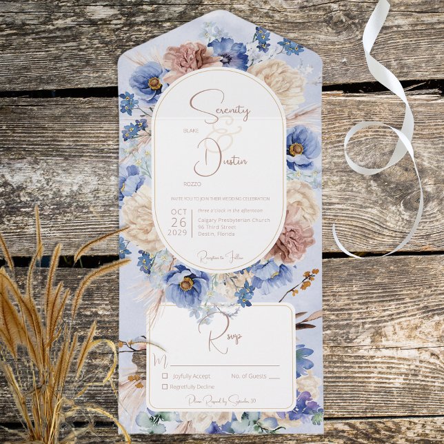 Peri Boho Flowers Grass All in One Wedding bjudand (Skapare uppladdad)