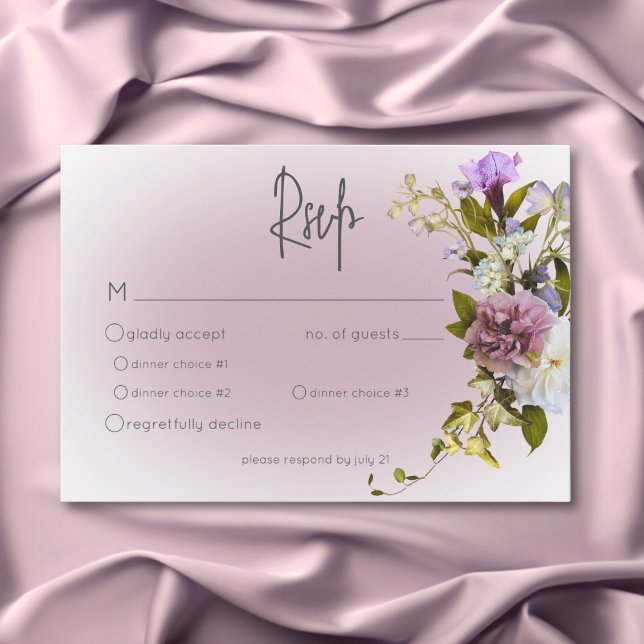 Peri White Mauve Blommigt Modern Bröllop OSA Card (Peri White Mauve Floral Modern Wedding RSVP Card)