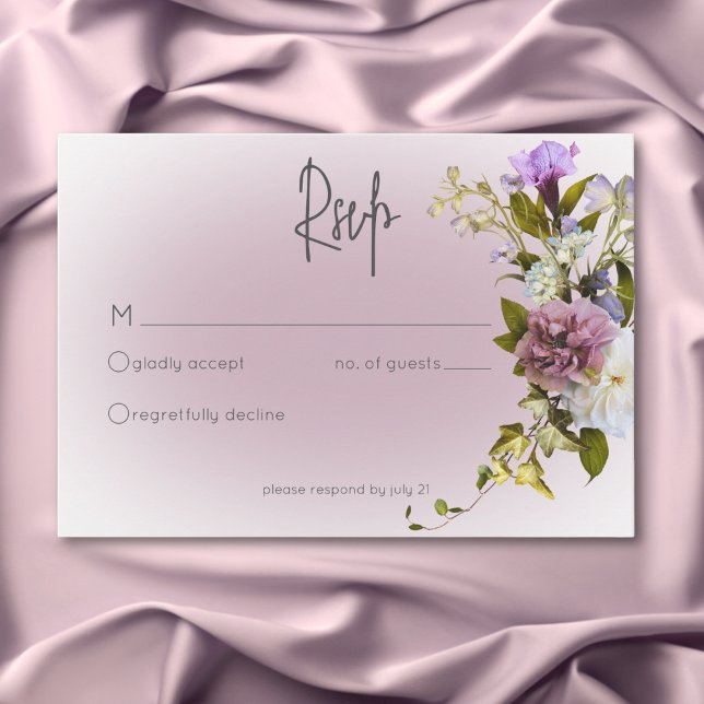 Peri White Mauve Blommigt Modern Bröllop OSA Card Kort (Peri White Mauve Floral Modern Wedding RSVP Card)