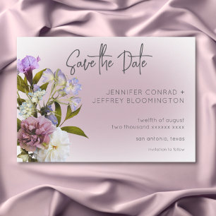 Peri White Mauve Blommigt Modern Bröllop Spara Datumet