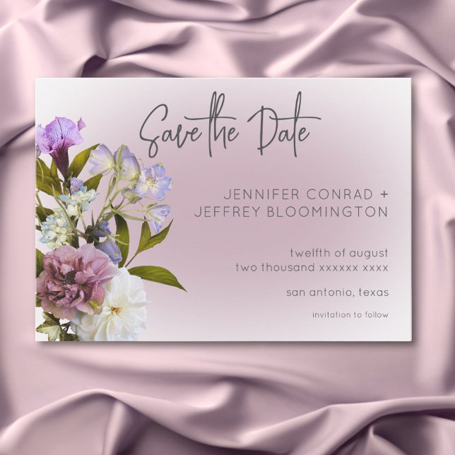 Peri White Mauve Blommigt Modern Bröllop Spara Datumet (Peri White Mauve Floral Modern Wedding Save The Date)