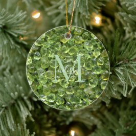 Peridot Birthstone Monogram Personlig Namn Julgransprydnad Keramik