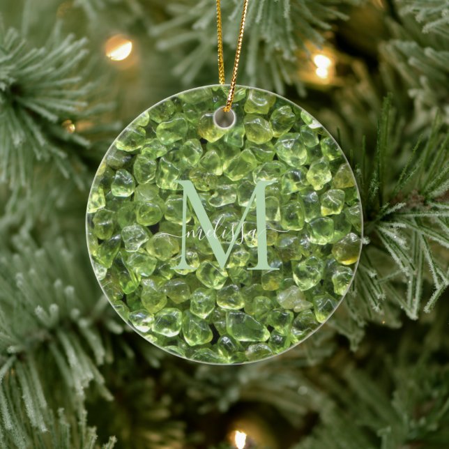 Peridot Birthstone Monogram Personlig Namn Julgransprydnad Keramik (Träd)