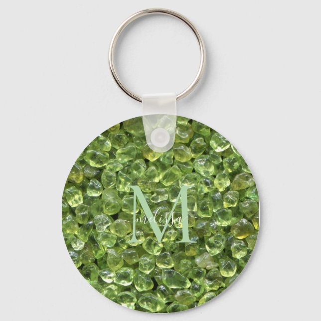 Peridot Birthstone Monogram Personlig Namn Nyckelring (Framsida)