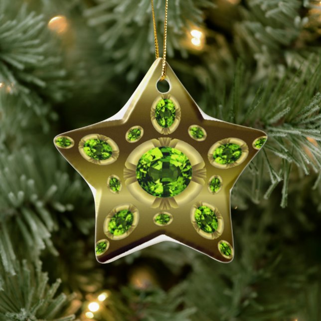 Peridot Faux Stone på Guld Star Julafton Ornament (Träd)
