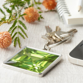 Peridot Fyrkantig Silverfärgad Nyckelring