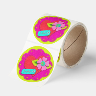 Peridot Green Bright Pink Felt Look Valentine Cute Runt Klistermärke