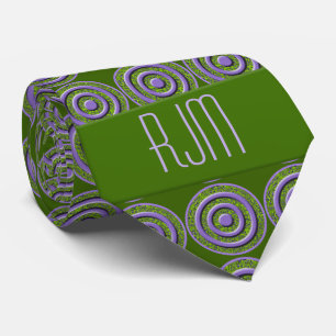 Peridot Grönt och Lila Paisley Monogrammed Tie Slips