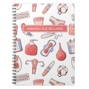 Period/menstruationscykel - ditt namn /Monogram Anteckningsbok