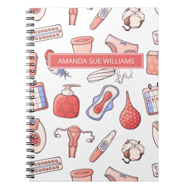 Period/menstruationscykel - ditt namn /Monogram Anteckningsbok (Framsidan)