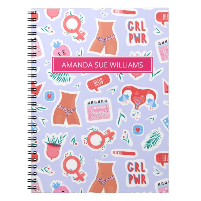 Period/menstruationscykel - ditt namn /Monogram  Anteckningsbok (Framsidan)