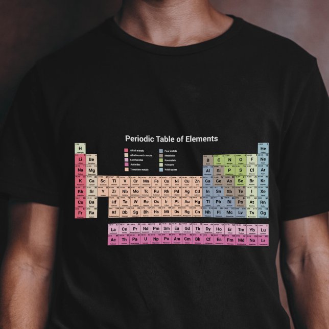 Periodiska Bord i Inslag (mörk) Manar T-Shirt (Periodic Table of Elements on black T-Shirt)