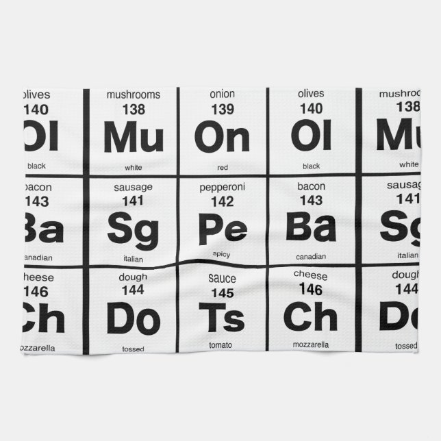 Periodiskt bord av Pizzaingredienser Kökshandduk (Horisontell)