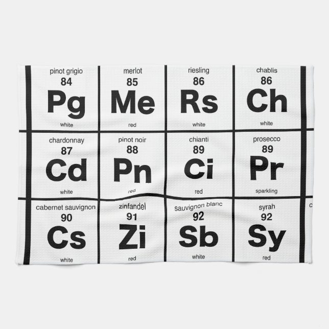Periodiskt bord av viner kökshandduk (Horisontell)