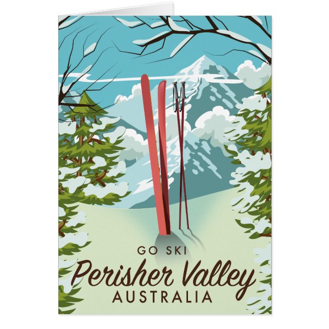 Perisher Valley Australien skidåkning. Hälsningskort (Framsidan)