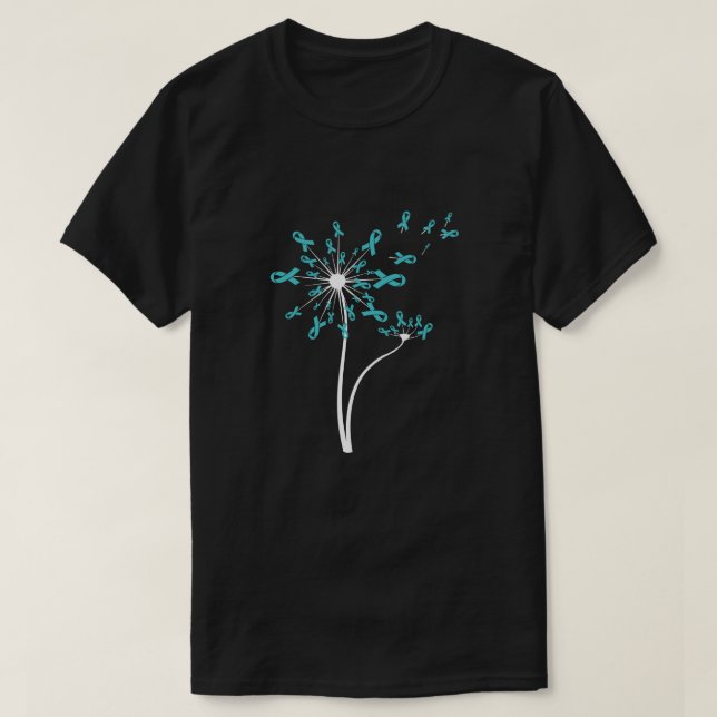 Peritoneal Ovarian Cancer Awareness Dandelion Teal T Shirt (Design framsida)