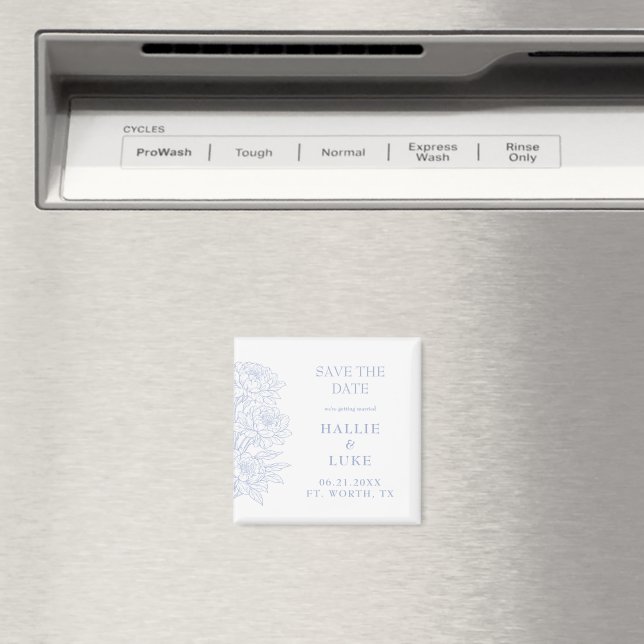 Periwinkle Blå Peony Bröllop Spara Datum Magnet (In Situ (Dishwasher))
