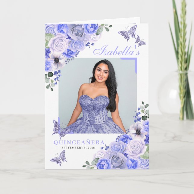 Periwinkle Blommigt Quinceanera Tiara Butterflies Program (Framsida)