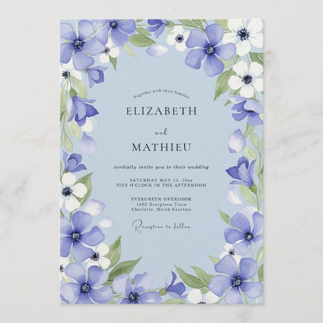 Periwinkle Bloom Whimsy Wedding Inbjudningar (Framsida)