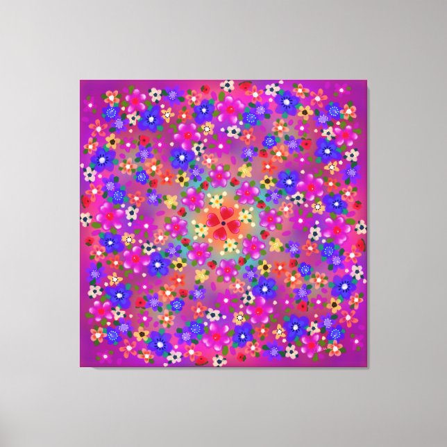 Periwinkle Blue and Violet Flowers and Hearts Boho Canvastryck (Framsida)