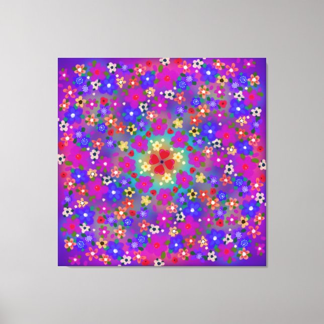 Periwinkle Blue and Violet Flowers Boho Stil Canvastryck (Framsida)