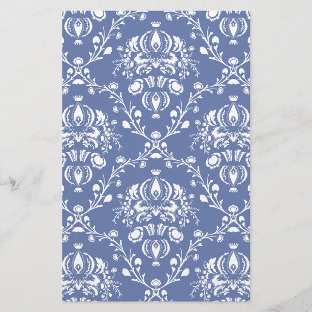 Periwinkle Blue and White Damask Brevpapper (Framsida)