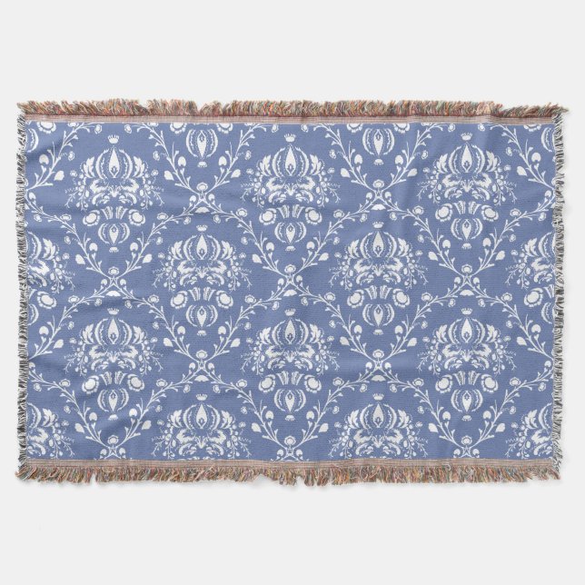 Periwinkle Blue and White Damask Filt (Framsidan)