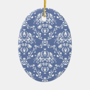 Periwinkle Blue and White Damask Julgransprydnad Keramik