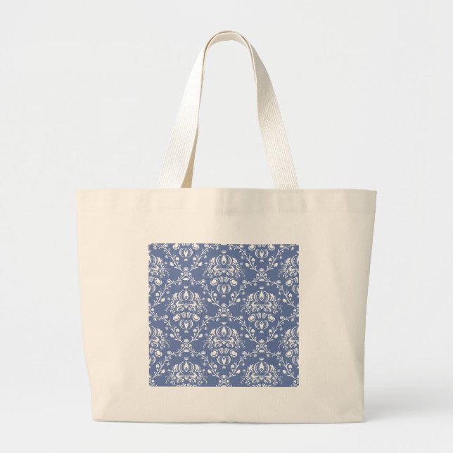Periwinkle Blue and White Damask Jumbo Tygkasse (Framsidan)