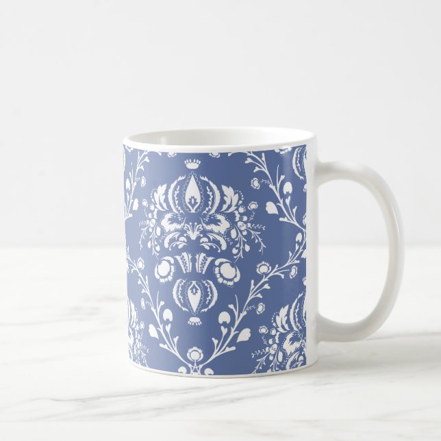 Periwinkle Blue and White Damask Kaffemugg (Höger)