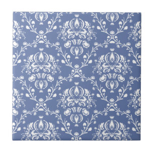 Periwinkle Blue and White Damask Kakelplatta