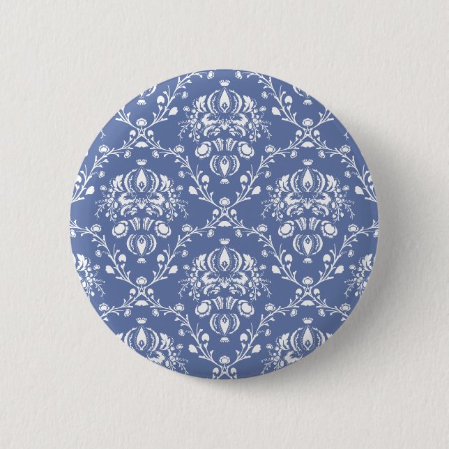 Periwinkle Blue and White Damask Knapp (Framsida)
