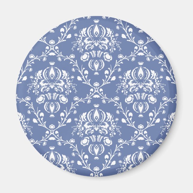 Periwinkle Blue and White Damask Magnet (Framsidan)