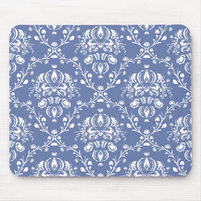 Periwinkle Blue and White Damask Musmatta (Framsidan)