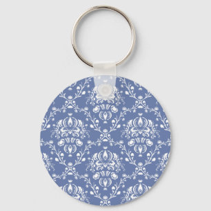 Periwinkle Blue and White Damask Nyckelring