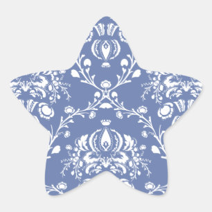 Periwinkle Blue and White Damask Stjärnformat Klistermärke