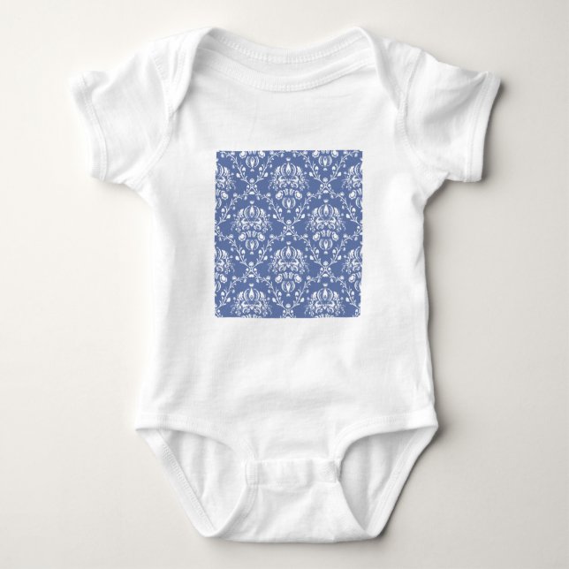Periwinkle Blue and White Damask T-shirt (Framsida)