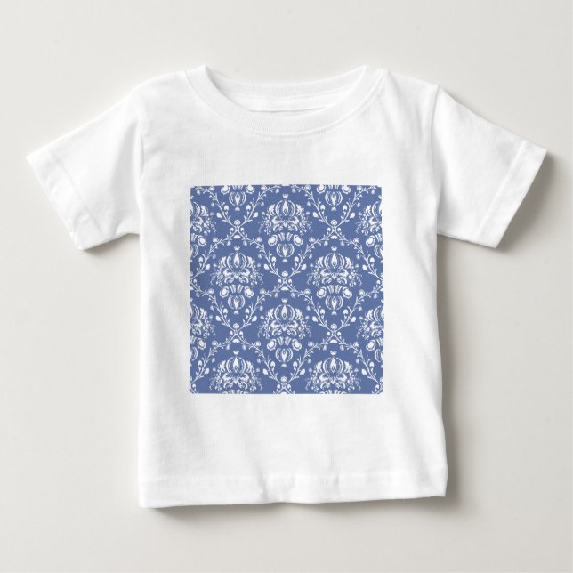 Periwinkle Blue and White Damask Tee Shirt (Framsida)